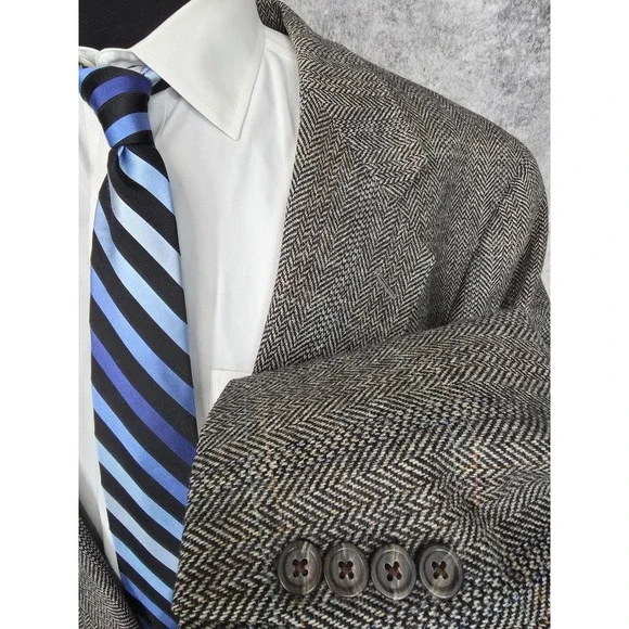Hart Schaffner Marx Tweed Blazer Mens 48R Gray Wool Sports Coat Jacket 2 Buttons